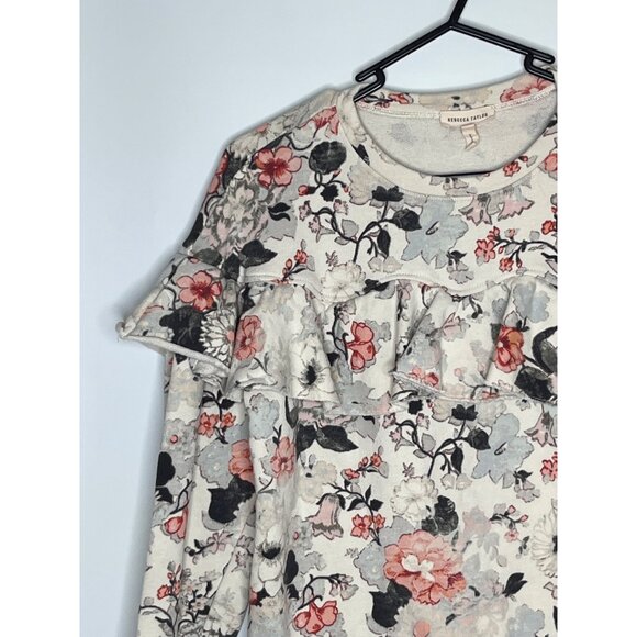 Rebecca‎ Taylor Long Sleeve Lua Ruffle Floral Pullover 100% Cotton Cream Small - Picture 3 of 9